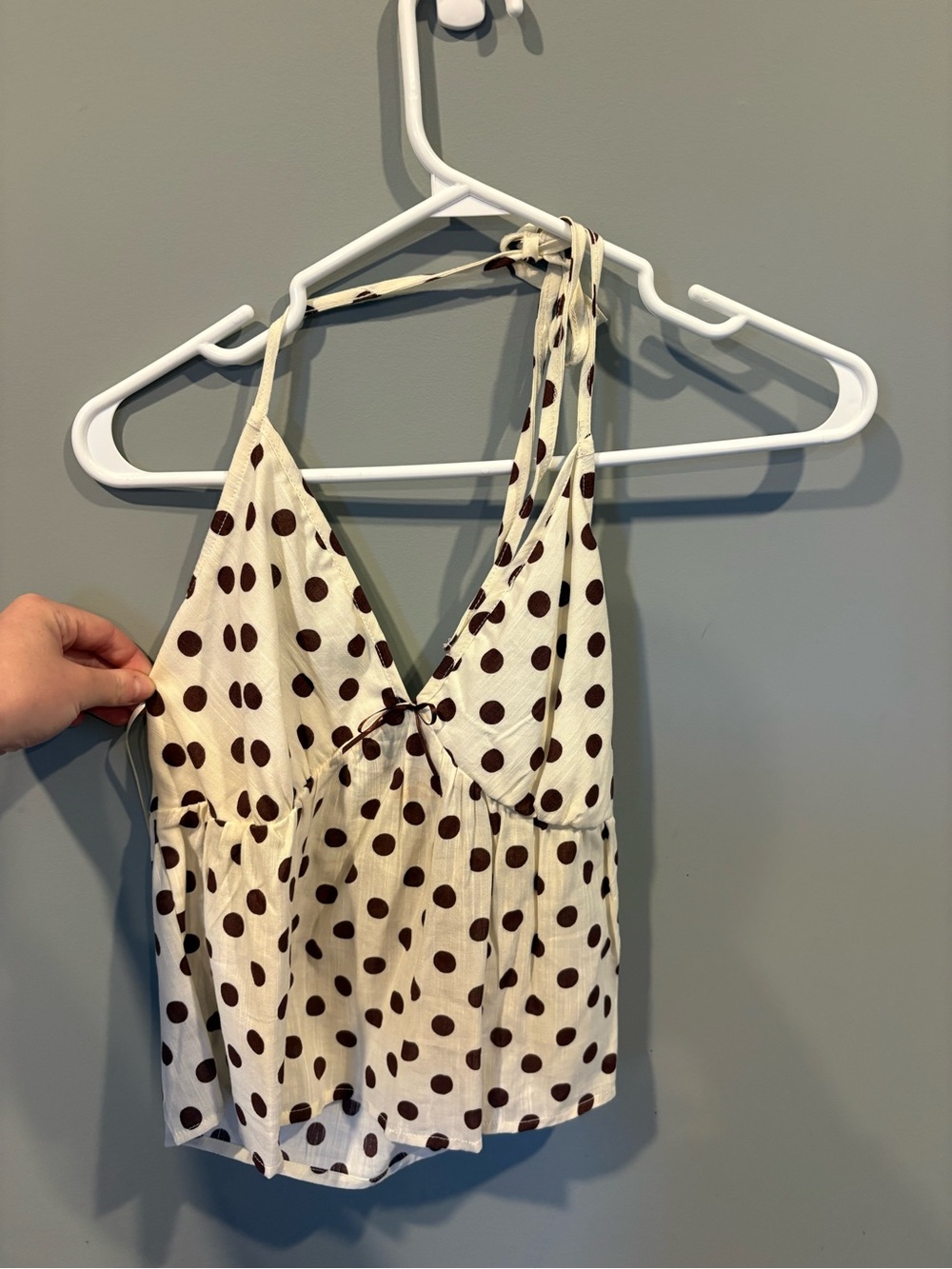Cream and Brown Polka Dot Kids One-Piece Halter Top